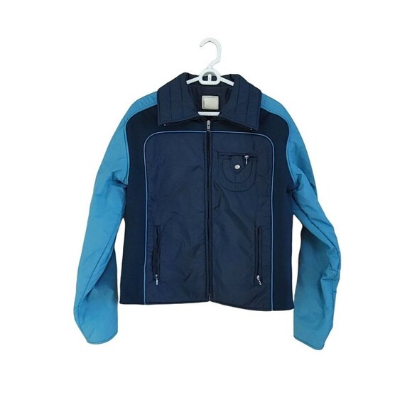 Roffe Women's Vintage 70s 80s Ski Jacket Size Large Two Tone Blue Nylon Full Zip - Picture 1 of 4